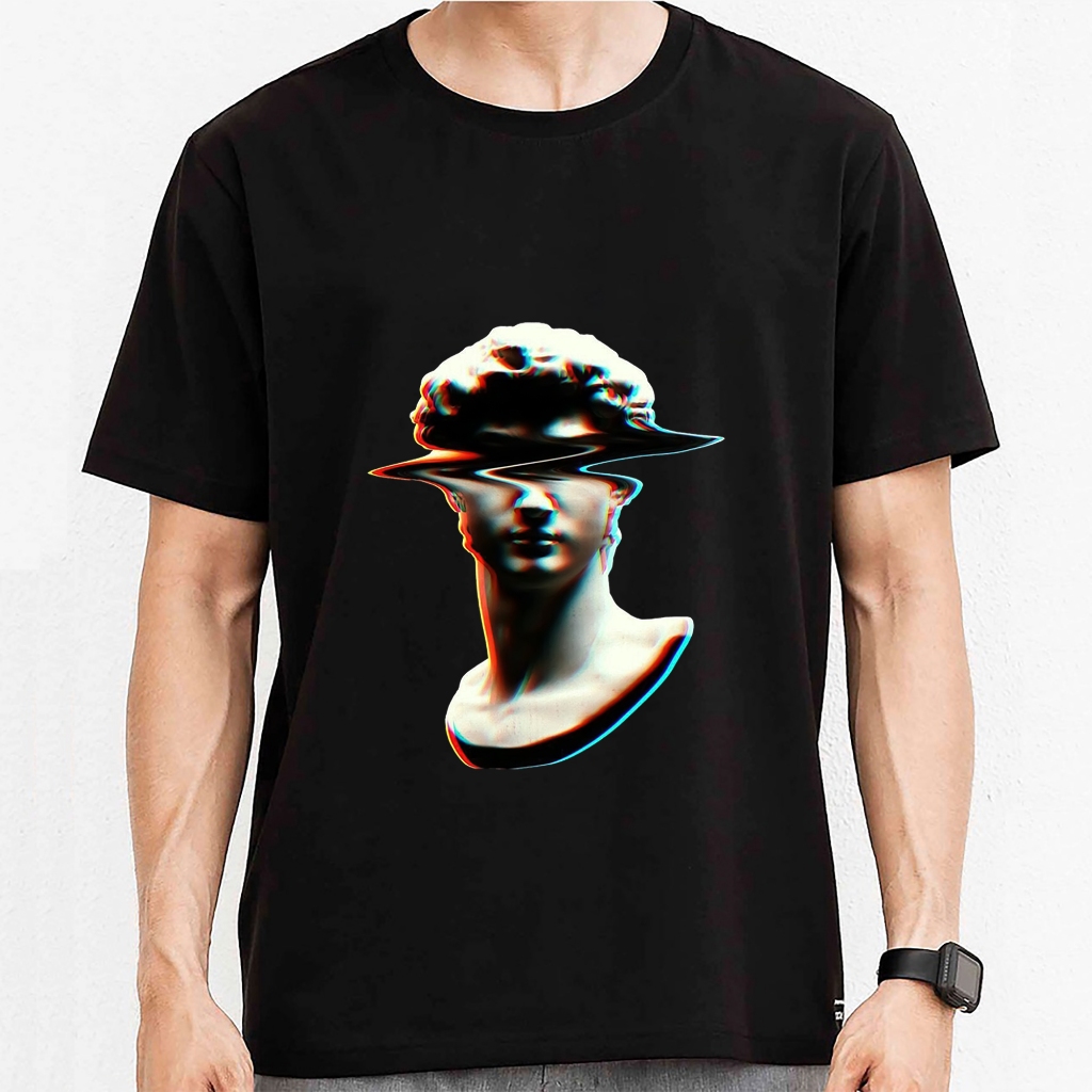 Áo thun đen High Up in hình Statue Glitch co dãn thấm hút mồ hôi 40-100kg form rộng Basetee Unisex