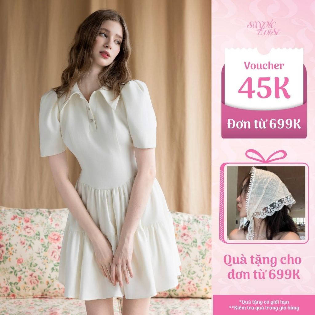 Ảnh Đầm váy tiểu thư thanh lịch dáng xòe màu kem BLAIR DRESS dành cho nữ - Simple Twist 1