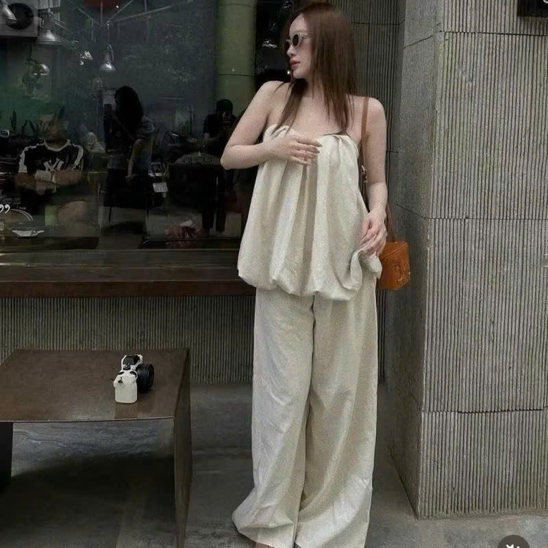 Set Áo Thô Cúp Ngực Bí Ngô Hở Lưng Phối Quần Suông Ống Rộng, Bộ Đồ Nữ Đi Chơi Xinh - CHAMIE STUDIO