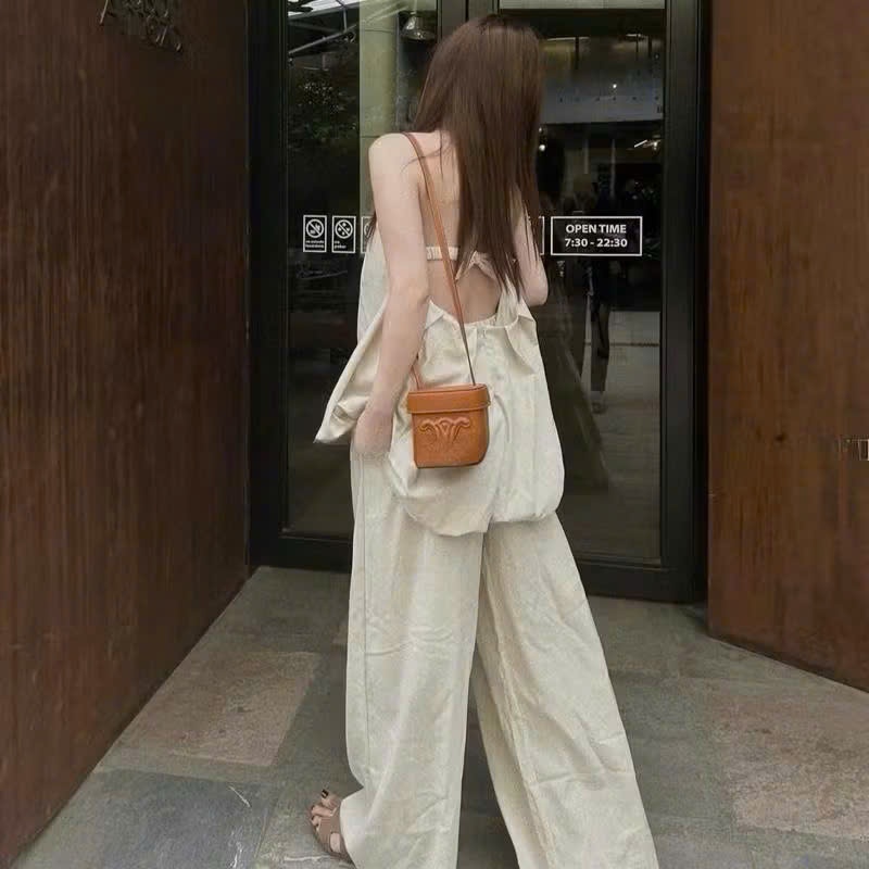Set Áo Thô Cúp Ngực Bí Ngô Hở Lưng Phối Quần Suông Ống Rộng, Bộ Đồ Nữ Đi Chơi Xinh - CHAMIE STUDIO