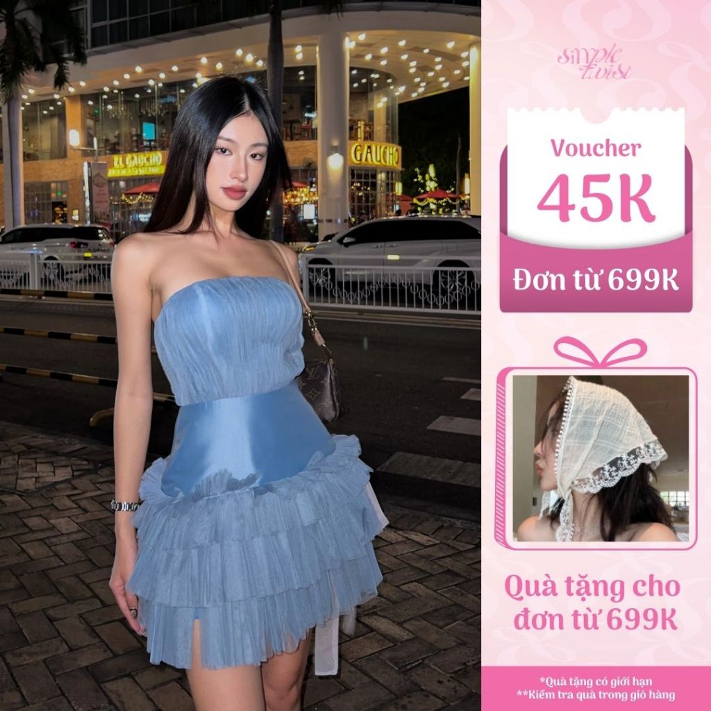 Ảnh Đầm thiết kế cúp ngực màu xanh xếp ly đính nơ ODILE dự tiệc sang chảnh, nữ tính - Simple Twist 1