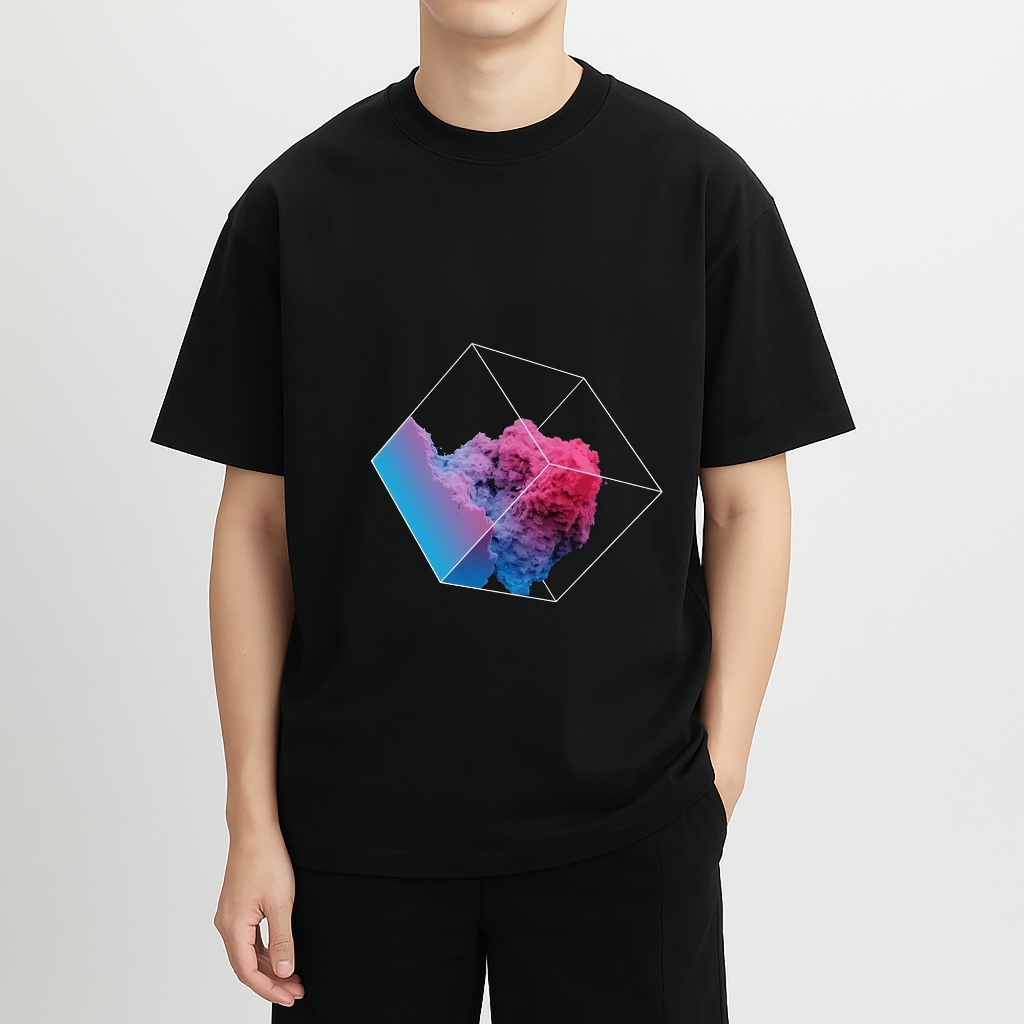 Áo thun đen High Up in hình Cloud in Cube co dãn thấm hút mồ hôi 40-100kg form rộng Basetee Unisex