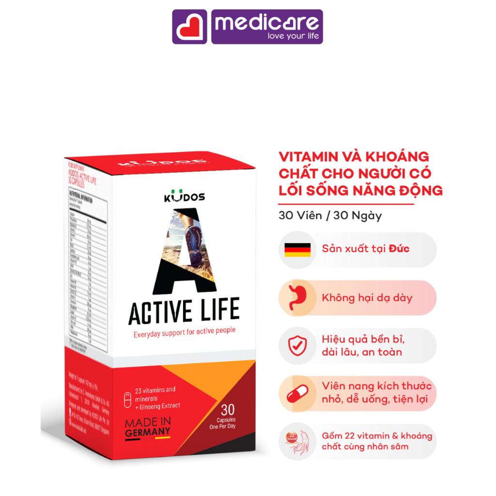 Viên Uống KUDOS Active Life Bổ Sung Vitamin và Khoáng Cho Cơ Thể 30 viên