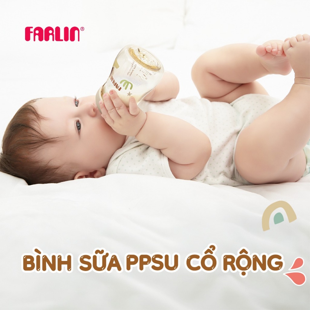 Ảnh Farlin Bình sữa PPSU cao cấp, cổ rộng dễ vệ sinh, núm ti silicone siêu mềm chống đầy hơi cho bé 1