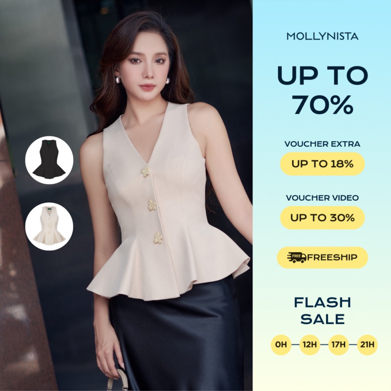 Ảnh Áo gile peplum nút hoa nổi MOLLYNISTA thiết kế quyến rũ thanh lịch nữ tính cao cấp 1
