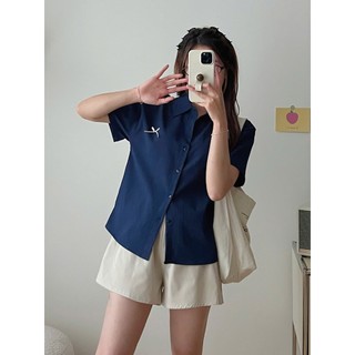 Set sơ mi nữ cộc tay chất vải đũi dính nơ nhỏ kèm quần short ChangStore - S210