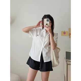 Set sơ mi nữ cộc tay chất vải đũi dính nơ nhỏ kèm quần short ChangStore - S210