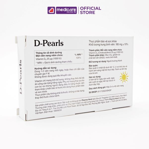 Viên uống PHARMA NORD D Prearls Vitamin D3 1000 IU 80 viên