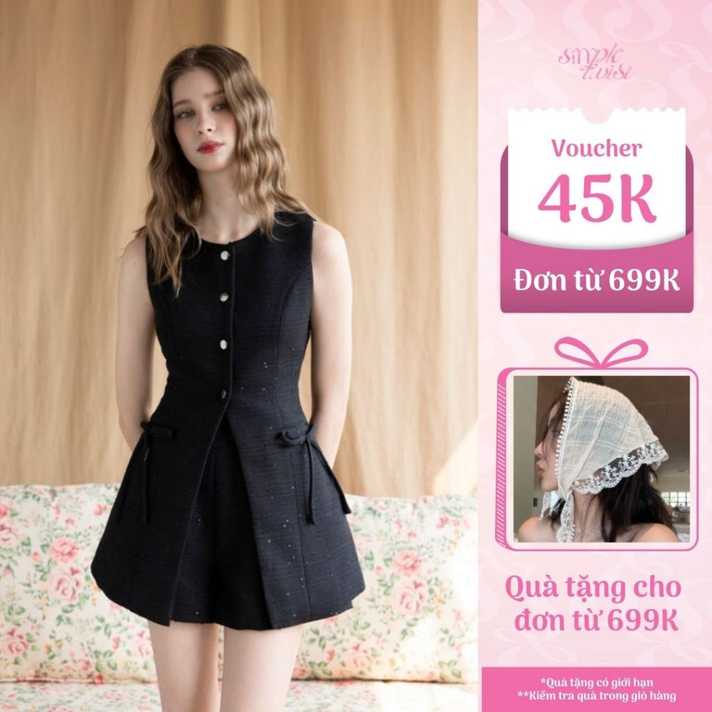 Ảnh Set dạ tweed áo cộc tay và quần short màu kem và đen Grace Set thanh lịch thời thượng - Simple Twist 1