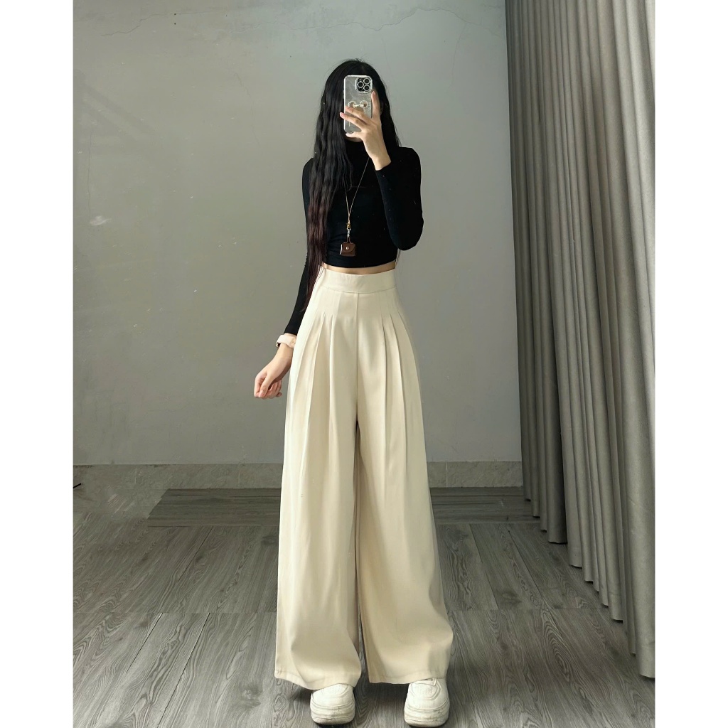 Quần tây công sở ống rộng cạp cao chất gold hàn mềm phong cách ulzzang tôn dáng Joolate