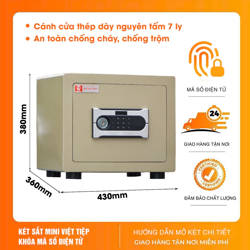 Két sắt mini chống cháy Việt Tiệp KVTSC38DT thép đúc, Kết nối điện thoại thông minh