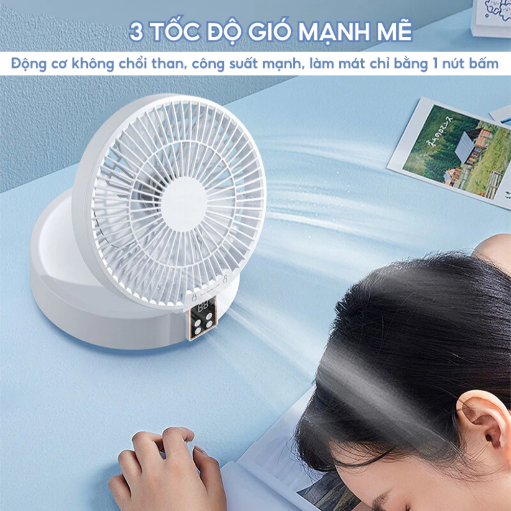 Quạt Tích Điện QDB07 DELADEP Thông Minh, Điều Khiển Từ Xa 3 Tốc Độ Gió Xoay 120°, Bảo Hành 2 Năm