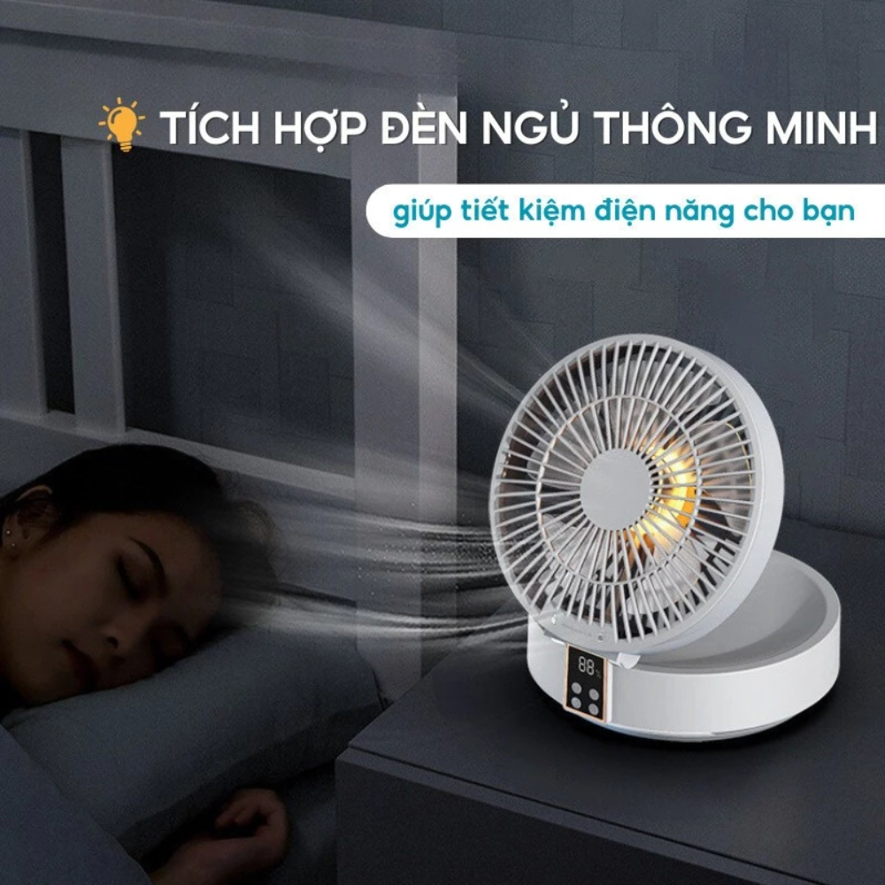 Quạt Tích Điện QDB07 DELADEP Thông Minh, Điều Khiển Từ Xa 3 Tốc Độ Gió Xoay 120°, Bảo Hành 2 Năm