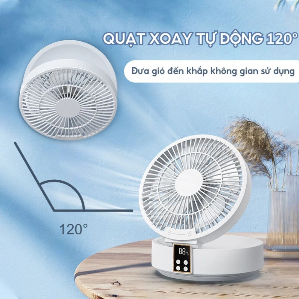 Quạt Tích Điện QDB07 DELADEP Thông Minh, Điều Khiển Từ Xa 3 Tốc Độ Gió Xoay 120°, Bảo Hành 2 Năm