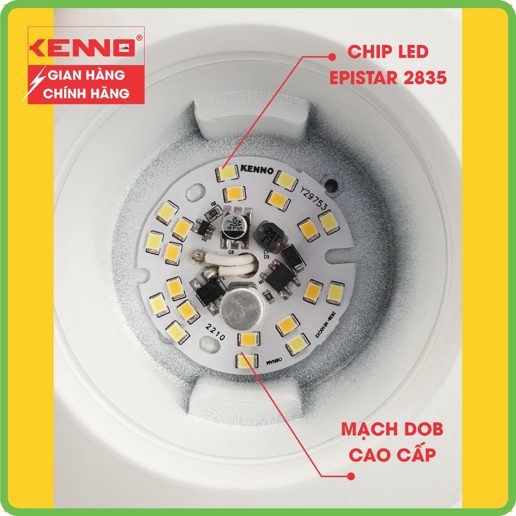 Combo 2 thùng âm trần nhôm đúc KENNO ATSMD đường kính lỗ khoét 90mm ánh sáng trắng, vàng, 3 chế độ, siêu sáng (108 quả)