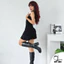 Váy body 2 dây DuyLinh váy xẻ tà nhún ngực, eo phối hoa hồng thiết kế màu đen gợi cảm T08