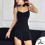 Váy body 2 dây DuyLinh váy xẻ tà nhún ngực, eo phối hoa hồng thiết kế màu đen gợi cảm T08