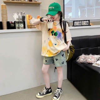 Set Bộ Quần Short Jean Mix Áo Phông Mèo Siêu Xinh Cho Bé Gái
