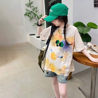 Set Bộ Quần Short Jean Mix Áo Phông Mèo Siêu Xinh Cho Bé Gái