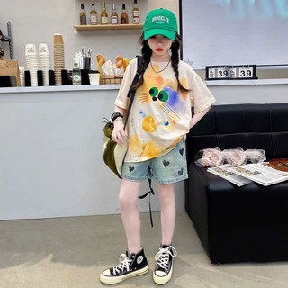 Set Bộ Quần Short Jean Mix Áo Phông Mèo Siêu Xinh Cho Bé Gái