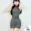 Váy nữ màu xám khoét lưng DuyLinh váy ôm body dáng ngắn cổ cao chất vải kim tuyến mềm mại T09