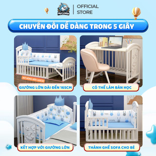 Nôi Cũi Gỗ Đa Năng Cho Bé Sơ Sinh Từ 0-36 Tháng Tuổi, Chất Liệu Gỗ Thông Tự Nhiên, An Toàn Cho Bé - CG03