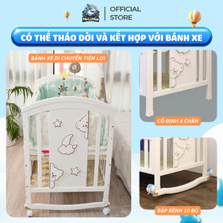 Nôi Cũi Gỗ Đa Năng Cho Bé Sơ Sinh Từ 0-36 Tháng Tuổi, Chất Liệu Gỗ Thông Tự Nhiên, An Toàn Cho Bé - CG03