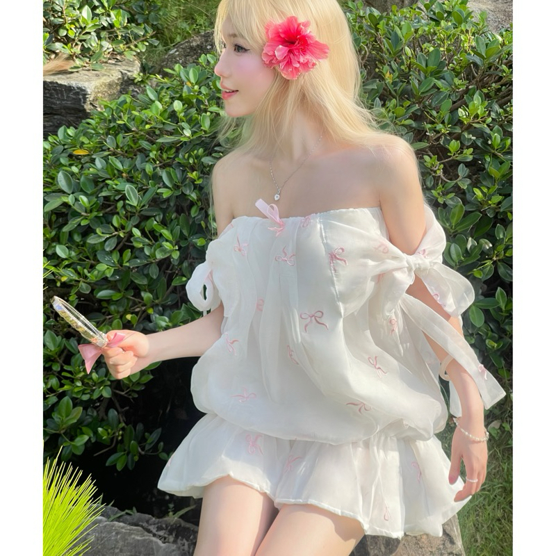 🎀𝗠𝗶𝗻𝗮 𝗗𝗿𝗲𝘀𝘀-Váy hè tơ mềm thêu nơ tay bồng thắt nơ điệu cho nữ - BRAND BY FAIRY 🧚🏻(TẶNG KÈM QUẦN BẢO HỘ)