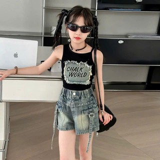 Set Đồ Bé Gái Cá Tính 15–38kg -  Áo Tank Top & Quần Jean Short Phong Cách Năng Động