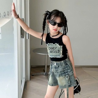 Set Đồ Bé Gái Cá Tính 15–38kg -  Áo Tank Top & Quần Jean Short Phong Cách Năng Động