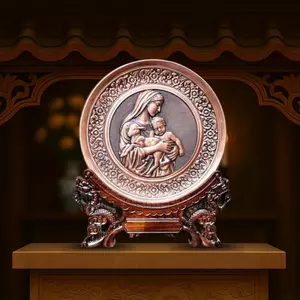 Tranh Đồng Công Giáo - Chúa Giêsu Và Mẹ Maria ( Đường Kính 19cm ) - Đồ Đồng Cửu Diệu Thiên - TCG008
