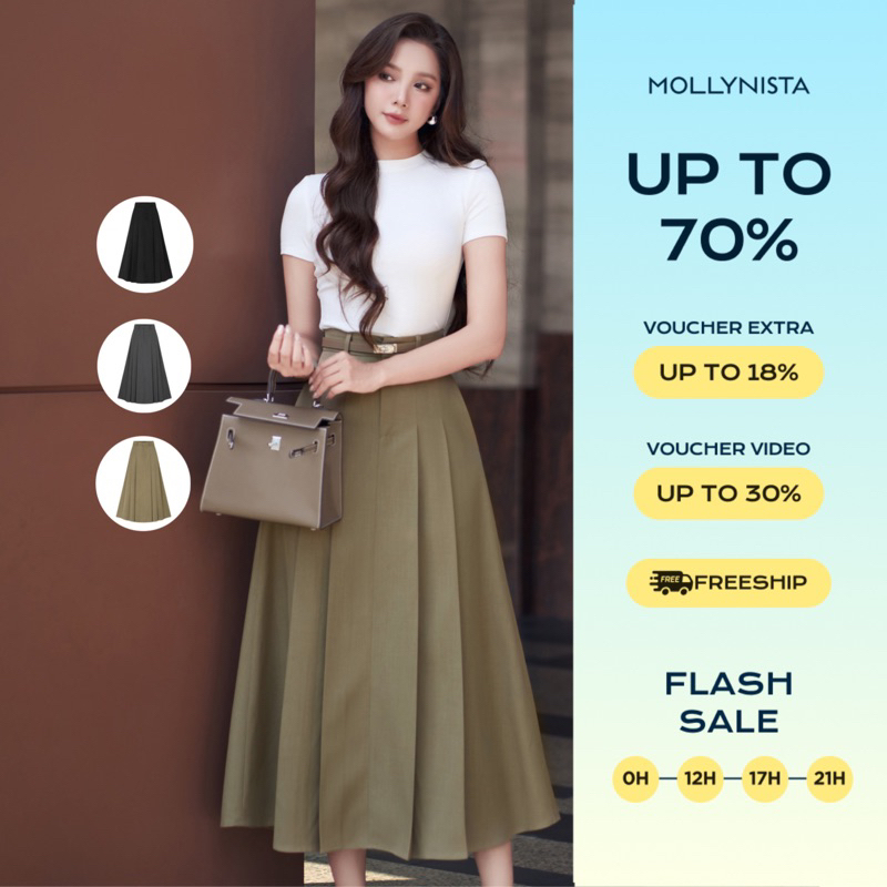 Ảnh Váy xếp ly dáng dài MOLLYNISTA công sở cao cấp thanh lịch nữ tính tôn dáng (không kèm belt) 1