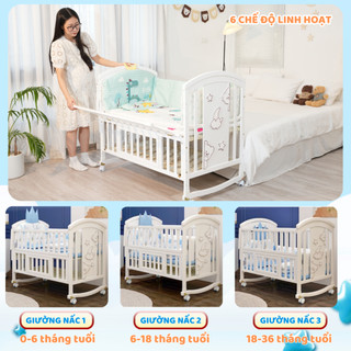 Nôi Cũi Gỗ Đa Năng Cho Bé Sơ Sinh Từ 0-36 Tháng Tuổi, Chất Liệu Gỗ Thông Tự Nhiên, An Toàn Cho Bé - CG03