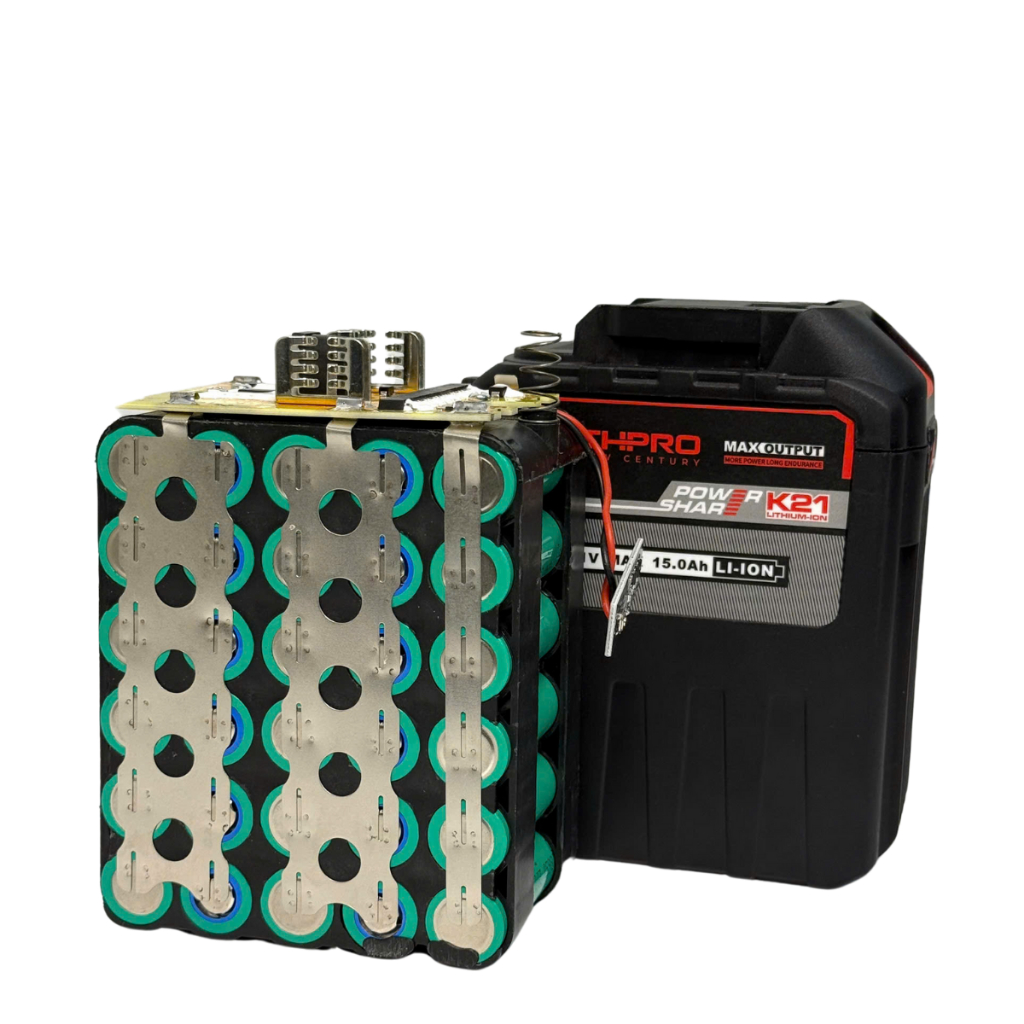 Pin 30 Cell THPRO 21v - 15Ah Dung Lượng Cao, Chân Pin Phổ Thông 4cm, Có Đèn Báo Pin