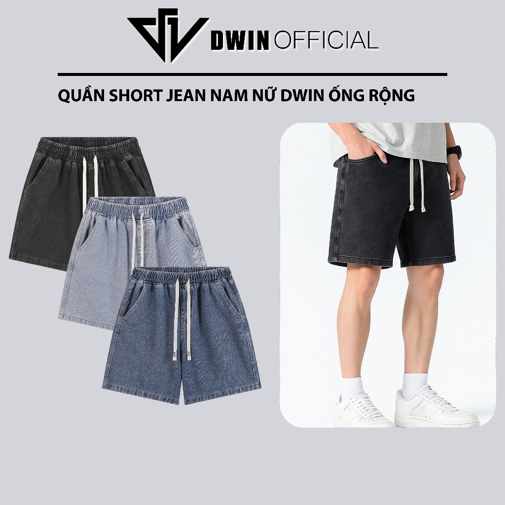 Ảnh Quần short jean cotton nam nữ DWIN đùi jean cotton wash form rộng basic unisex chống nhăn không xù 1