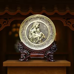 Tranh Đồng Công Giáo - Đức Mẹ Maria Bế Chúa Giêsu ( Đường Kính 19cm ) - Đồ Đồng Cửu Diệu Thiên - TCG016