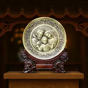 Tranh Đồng Công Giáo - Gia Đình Thánh Gia ( Đường Kính 19cm ) - Đồ Đồng Cửu Diệu Thiên - TCG018