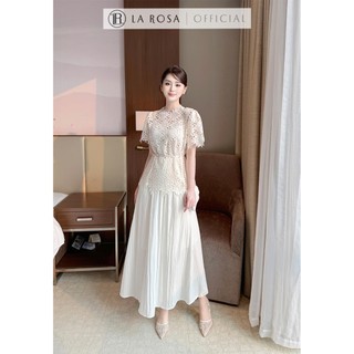 Set Đầm Ren Trắng Áo Tay Ngắn La Rosa Thiết Kế SangTrọng, Phối Ren Hoa Cao Cấp Váy Dự Tiệc Cưới Thời Trang Hàn Quốc S871