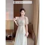 Set Đầm Ren Trắng Áo Tay Ngắn La Rosa Thiết Kế SangTrọng, Phối Ren Hoa Cao Cấp Váy Dự Tiệc Cưới Thời Trang Hàn Quốc S871 — ảnh 4
