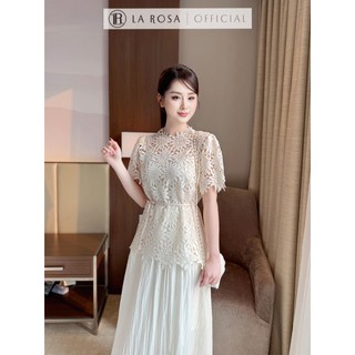 Set Đầm Ren Trắng Áo Tay Ngắn La Rosa Thiết Kế SangTrọng, Phối Ren Hoa Cao Cấp Váy Dự Tiệc Cưới Thời Trang Hàn Quốc S871