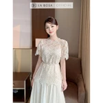 Set Đầm Ren Trắng Áo Tay Ngắn La Rosa Thiết Kế SangTrọng, Phối Ren Hoa Cao Cấp Váy Dự Tiệc Cưới Thời Trang Hàn Quốc S871 — ảnh 5