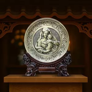 Tranh Đồng Công Giáo - Đức Mẹ Bế Chúa Giêsu ( Đường Kính 19cm ) - Đồ Đồng Cửu Diệu Thiên - TCG021
