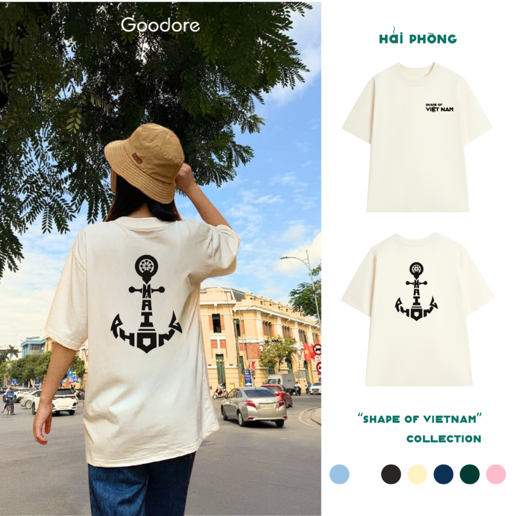 Áo thun Oversize cotton unisex nam nữ Goodore Shape of Vietnam mẫu Hải Phòng thoáng mát năng động