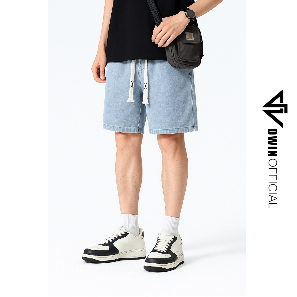 Ảnh Quần short jean cotton nam nữ DWIN đùi jean cotton wash form rộng basic unisex chống nhăn không xù 2