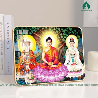 Tranh Ta Bà Tam Thánh tráng gương dán viền cao cấp, siêu bóng siêu nét