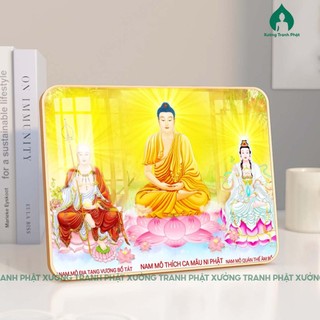 Tranh Ta Bà Tam Thánh tráng gương dán viền cao cấp, siêu bóng siêu nét