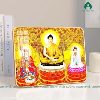 Tranh Ta Bà Tam Thánh tráng gương dán viền cao cấp, siêu bóng siêu nét