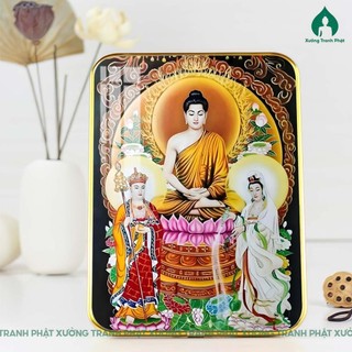 Tranh Ta Bà Tam Thánh tráng gương dán viền cao cấp, siêu bóng siêu nét