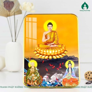 Tranh Ta Bà Tam Thánh tráng gương dán viền cao cấp, siêu bóng siêu nét
