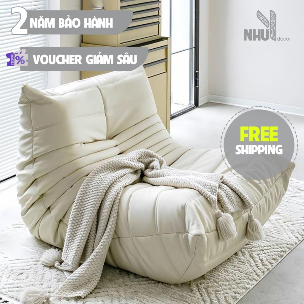 Ghế lười togo da đen size lớn Nhu Y Decor chất da đen xịn, kích thước 90x90x75 ship hỏa tốc hcm